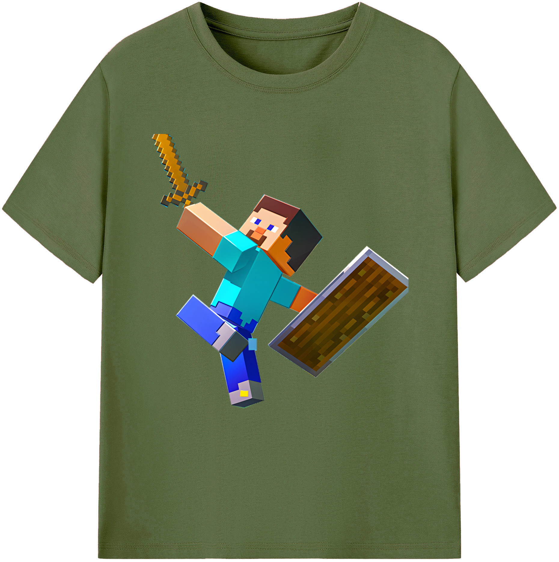 （画像用） マインクラフト ブロックの世界 Minecraft MC Block world 綿100％半袖Tシャツ（フロントプリント）